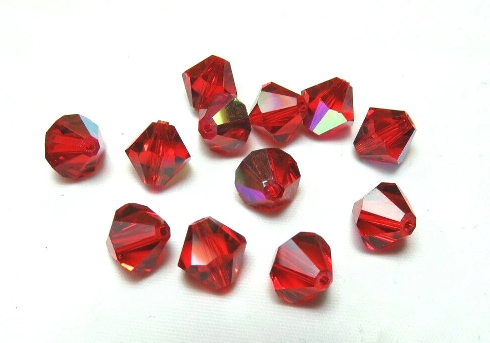 12 Pcs ~ LT SIAM AB ~ RED ~ 8mm BICONE ~ SWAROVSKI CRYSTAL BEADS LOT - Image 1 of 1