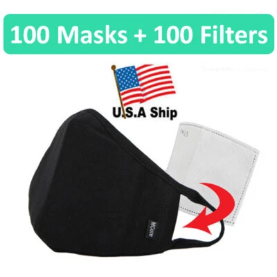 Wholesale 100 Pack 100% Cotton Face Mask with Filter Pocket Filter Included - Image 1 of 4