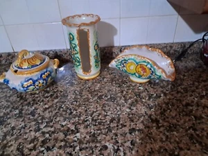 Handbemaltes Keramik Tafelset - Serviettenhalter Grissini Zuckerdose - Bild 1 von 4