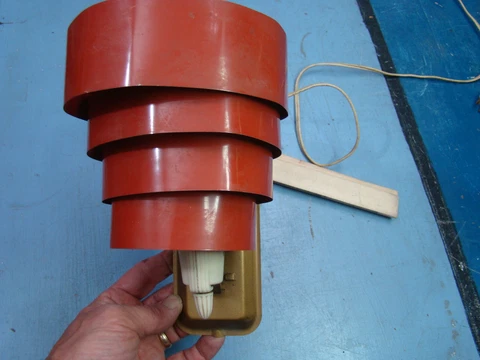 Vintage  Art deco Tin Rings Wall Mount Electric Light Fixture, Brick Red Color Cover