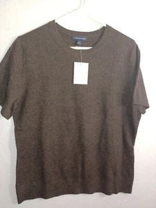 Lands End Cashmere Sweater Short Sleeve Pullover Girl sz L 14-16 New Brown Gift - Picture 1 of 5