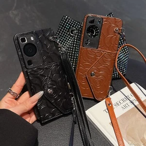 For iPhone Samsung Crossbody Camellia Card Bag Wallet Case +Strap Phone Cover - Picture 1 of 14