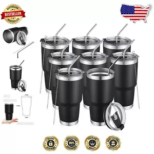Travel Ready 30 oz Insulated Stainless Steel Coffee Cups with Handles and Lids - Picture 1 of 9