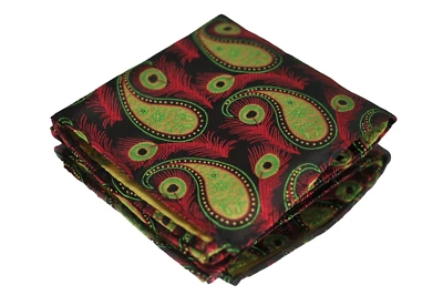 Lord R Colton Masterworks Pocket Square -  Red & Lime Peacock Silk - $75 New - Image 1 of 3