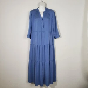 Chico's Women's Dress 8 Blue Sandwash Tiered Maxi Silky Modal Timeless Classic - Picture 1 of 13