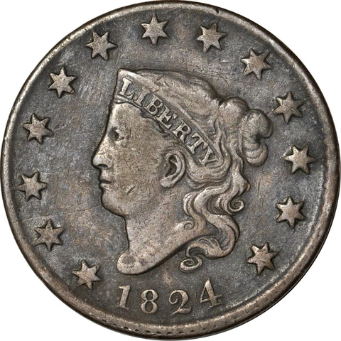 1824 1C Coronet Head Large Cent Fine K15494 Cover