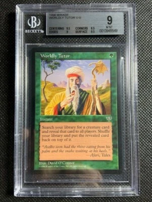 1996 MTG Magic The Gathering Mirage Worldly Tutor U G BGS 9 MINT Vintage - Image 1 of 2