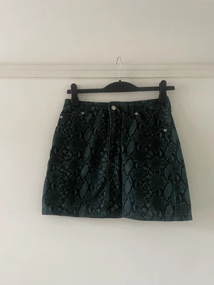 Topshop Snake Print Denim Skirt Size 10 Teal - Image 1 of 2