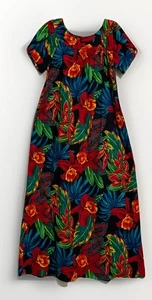 VTG 80s MINT HILO HATTIE L BLACK LOUD JAMS FLORAL USA MADE COTTON HAWAIIAN DRESS - Picture 1 of 7
