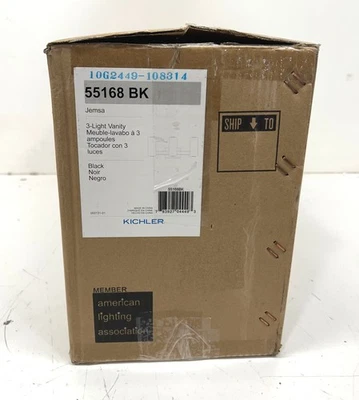 Kichler Jemsa 22,75 pol. Luz de vaidade preta 3 luzes vidro canelado transparente com nervuras - Imagem 1 de 2