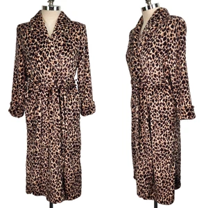 Jones New York Neu ohne Etikett Leopard Morgenmantel Damen S/M braun beige Gürtel flauschig warm - Bild 1 von 8