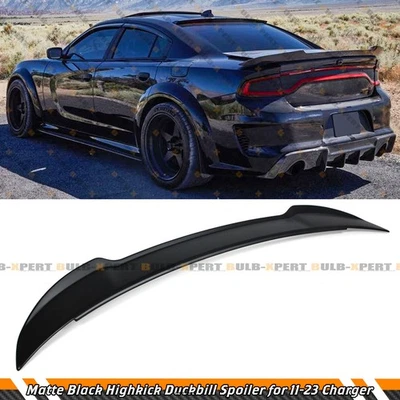 FOR 2011-2023 DODGE CHARGER MATT BLACK HIGHKICK DUCKBILL REAR TRUNK SPOILER WING - Image 1 of 4