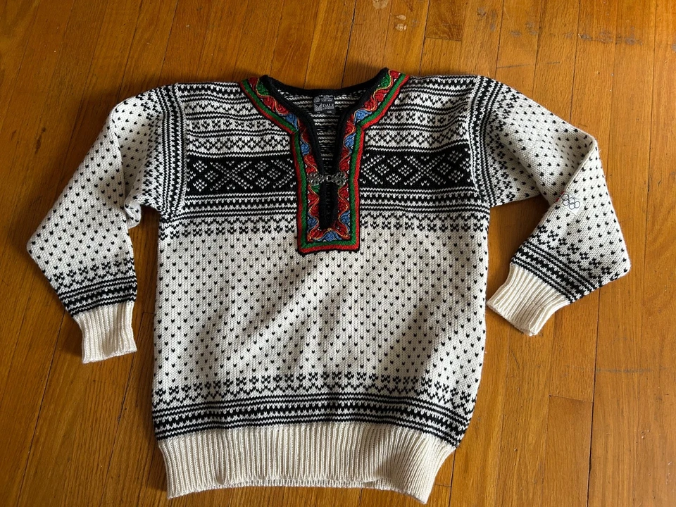 Vintage Dale of Norway Olympic Games Fair Isle Wool Knit Clasp Sweater SZ 36 XXS - Image 1 of 4