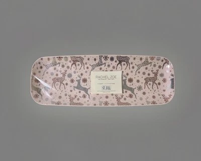 Rachel Zoe Pink with Metallic Reindeer  Serving Platter 3 Count Holiday 17.5” - Image 1 of 4