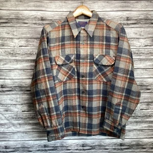 Vintage 60s Pendleton Board Shirt Mens Large Multicolor Loop Button Plaid Ombre - Picture 1 of 17