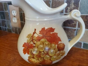 Vintage MCM McCOY USA Grapes Walnuts oak Pitcher Retro Farm Kitchen Decor #7515 - Picture 1 of 10