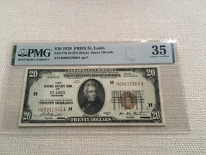 20.00 1929 Federal reserve Bank note St. Louis PMG 35 choice very fine - Picture 1 of 2