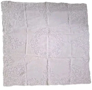 Embroidered Cut Work Floral Pink Square Tablecloth 48" X 48" Pattern Linen - Picture 1 of 8