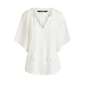 Lauren Ralph Lauren Bluse Damen Medium weiß Ösen Bauern Bohemian Hippie  - Bild 1 von 13