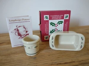 VTG Longaberger Pottery Toothpick & Sweetener Holder 2000 Set Boxed HOLLY 37354 - Picture 1 of 10