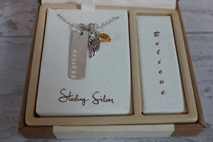 Straight From The Heart Sterling Silver Believe Necklace Wings New in Box - Picture 1 of 7