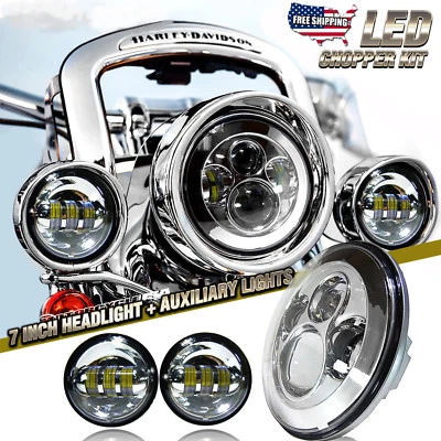 7" LED Headlight + 2x 4.5" Fog Light Passing Lamp for Harley Davidson Motorcycle - Image 1 of 4