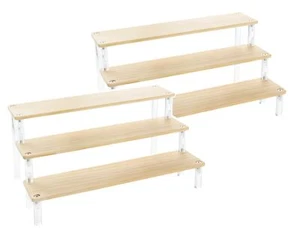 2pcs Wooden Display Riser Stand3 Tier Counter Shelf Spice Rack Organizer For Per - Picture 1 of 6