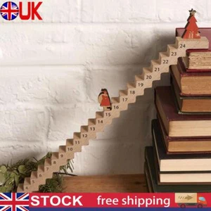 24 Days Xmas Countdown Calendar Wooden Sign Santa Claus Climbing Stairs Calendar - Picture 1 of 10