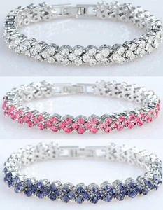 White Gold Finish Tennis Bracelets, Dozens of Sim Diamonds / Gems CRUISE BOXED - Picture 1 of 14