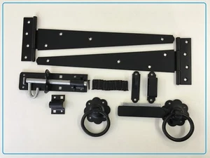 Juego de bisagra de puerta de jardín de 12" negra para puerta de anillo perno de bloqueo Brenton - Imagen 1 de 4