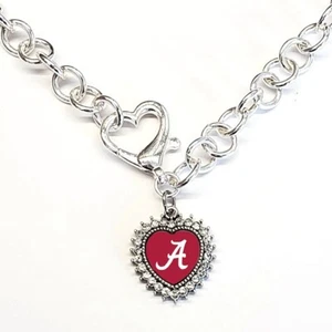 Alabama Crimson Tide Womens Silver Zircon Heart Pendant 18" Necklace Gift - Picture 1 of 5