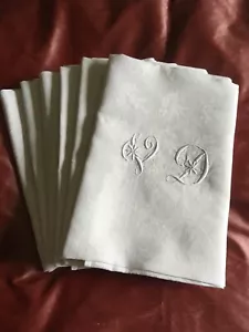 6 Antique Table Towels - Hand Embroidered Damask Linen - Mono VD - Perfect Condition - Picture 1 of 4