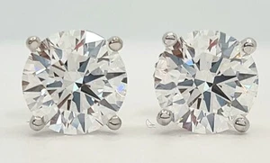 5.00 Ct E VS1 Ct Round Lab Grown Diamond Studs Screw Back 14k IGI Certified - Picture 1 of 7