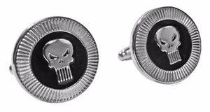 Comic Book Skull Logo Silvertone/Black CUFFLINKS - Picture 1 of 1