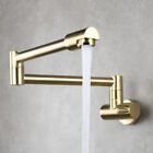 Brushed Gold Single Cold Wall Mounted Fold-able Basin Faucet Crane Sink Tap 
