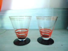 2 vintage art deco 100ml conical glasses port cocktail sherry black base red
