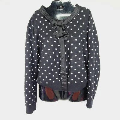 Alice+Olivia Cardigan sz  S Lewin Polka-Dot Double-Bow Sweater Black White Women - Imagem 1 de 4