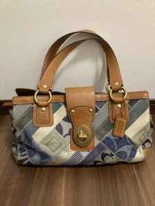 Vintage Coach Satchel Denim & Leather Signature Patchwork Purse #12216 JAPAN - Picture 1 of 9