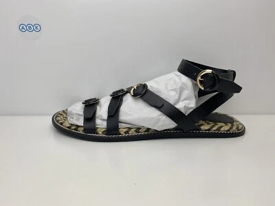 V by Very Leather Buckle Strap Animal Print Sandals Flip Flops Black UK Size 6 - Image 1 of 4