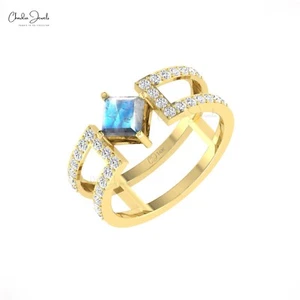 Split Shank Diamond Ring With 0.60 CT Genuine Moonstone 14k Solid Gold Ring Gift - Picture 1 of 26