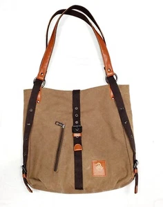 Fularuishi Brown Canvas Tote/Shoulder Bag/Backpack Versatile Lightweight Roomy - Picture 1 of 17
