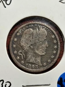 1898-P Barber Quarter  Early Silver90% CLEANED & SCRATCHED VF DETAILS - Picture 1 of 5