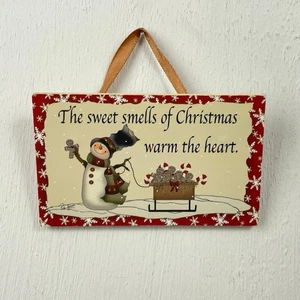 Weihnachtsschmuck Schneemann süß riecht nach Weihnachten warm das Herz Schild - Bild 1 von 2