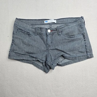 Pantalones cortos de mezclilla a rayas para mujer Levi's azul blanco a rayas talla 7 W28 raros micro Foto 1 de 4
