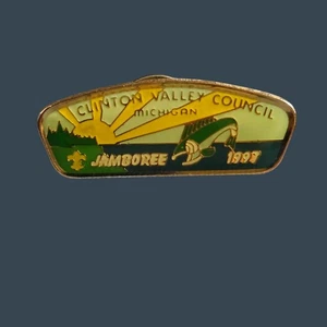 Prendedor esmaltado coleccionable Clinton Valley Council Michigan Jamboree 1997 - Imagen 1 de 3