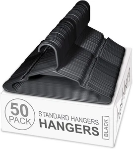 Plastic Notched Hangers Space Saving Tubular Clothes 50, Black - Picture 1 of 6