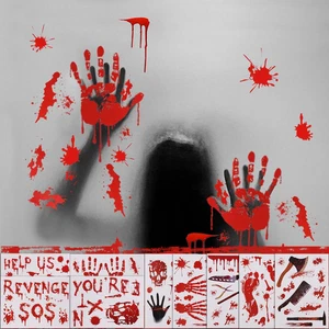Halloween Window Stickers Bloody Handprint Footprint Clings Indoor Outdoor Decor - Picture 1 of 7
