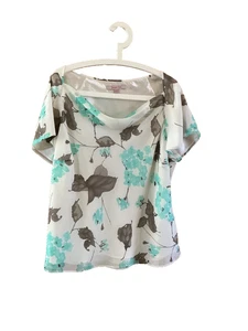 Jacques Vert Top size22 cowl neck short sleeve chiffon look+lined white mint mix - Picture 1 of 5