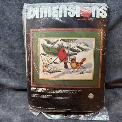 Dimensions Needlepoint Kit First Snowfall Cardinal Birds Vintage READ - Image 1 of 4
