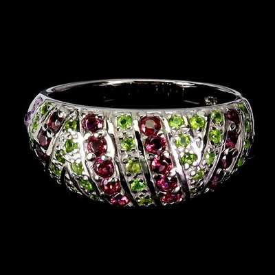 Кольцо из стерлингового серебра 925 пробы с круглым родолитом хромом диопсидом ювелирное изделие размер 7 - Изображение 1 из 4